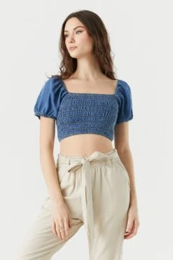 Dark Wash Tencel Denim Milkmaid Top