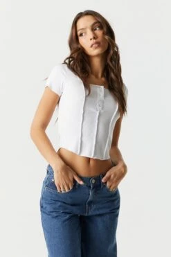 Exposed Seam Henley Skimmer Top