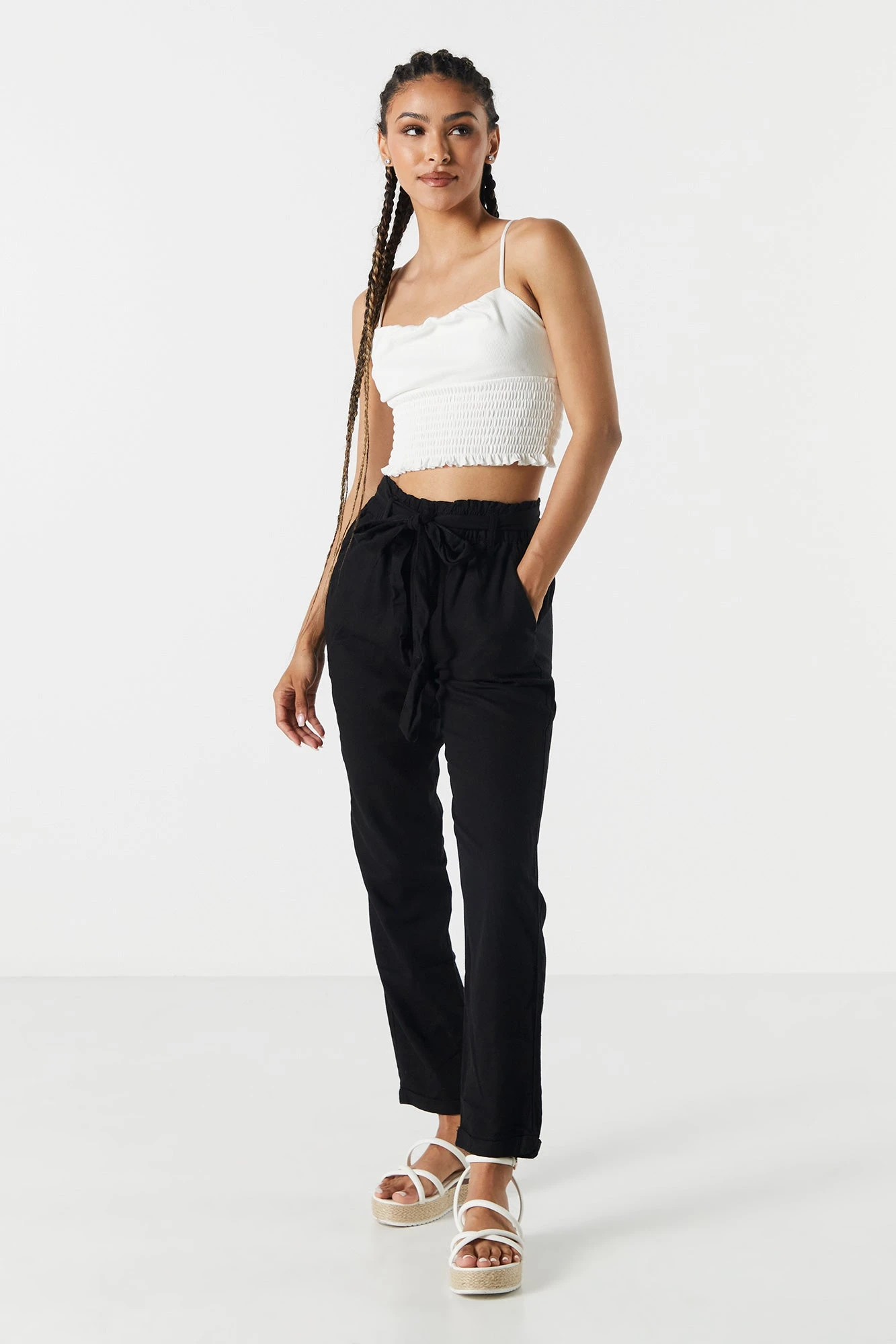 Linen Belted Paperbag Pant - Image 8