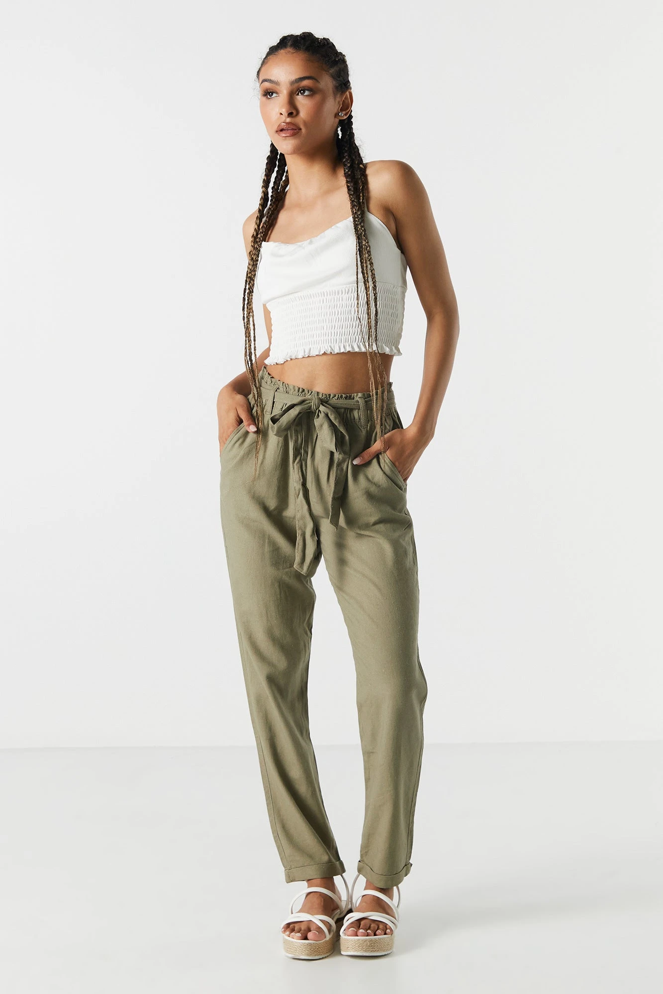 Linen Belted Paperbag Pant - Image 5