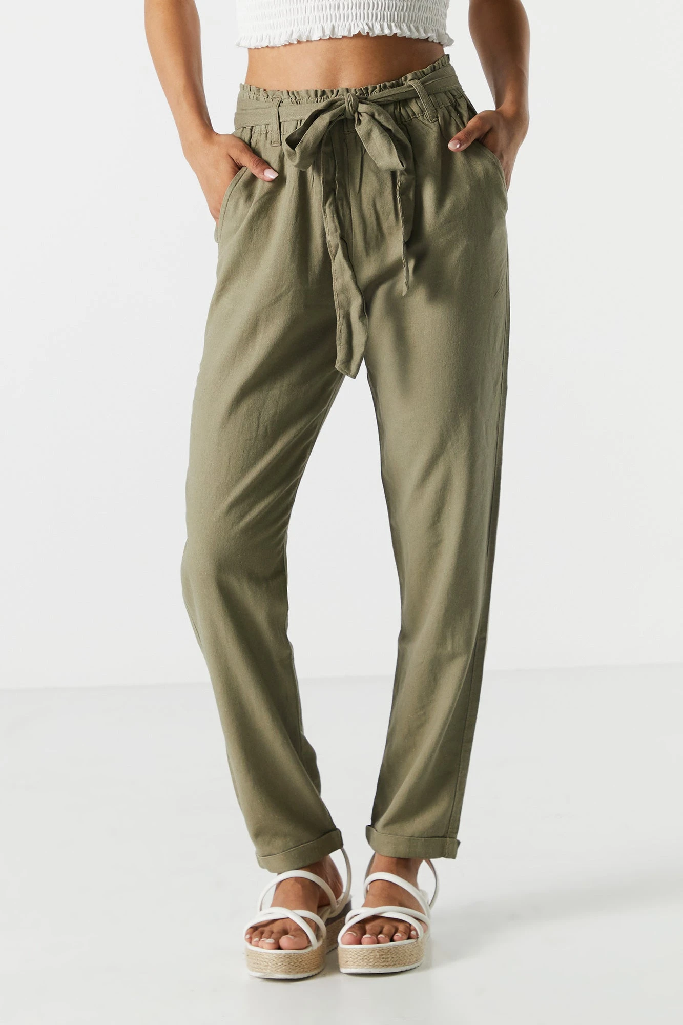 Linen Belted Paperbag Pant - Image 6