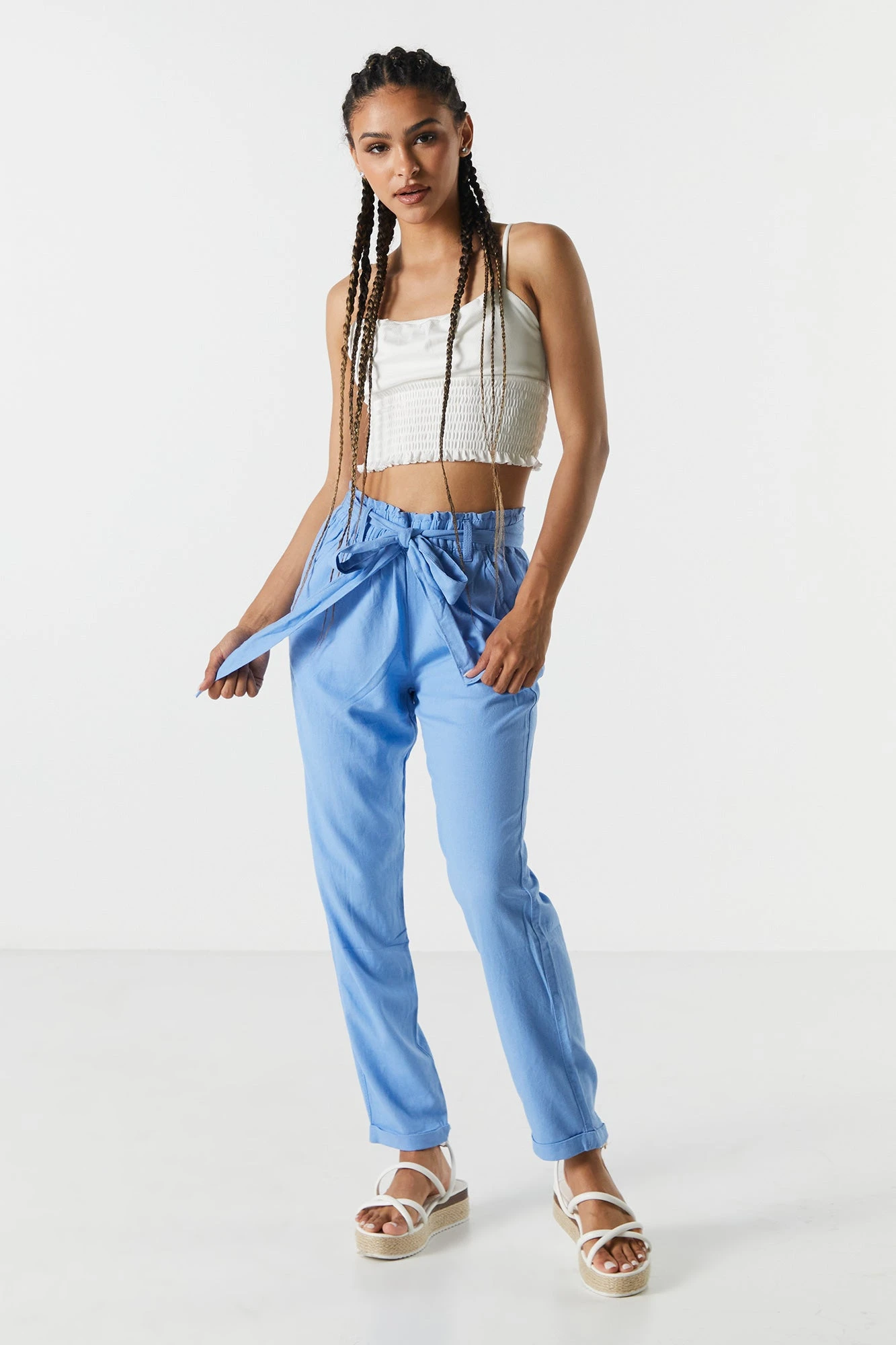 Linen Belted Paperbag Pant - Image 2