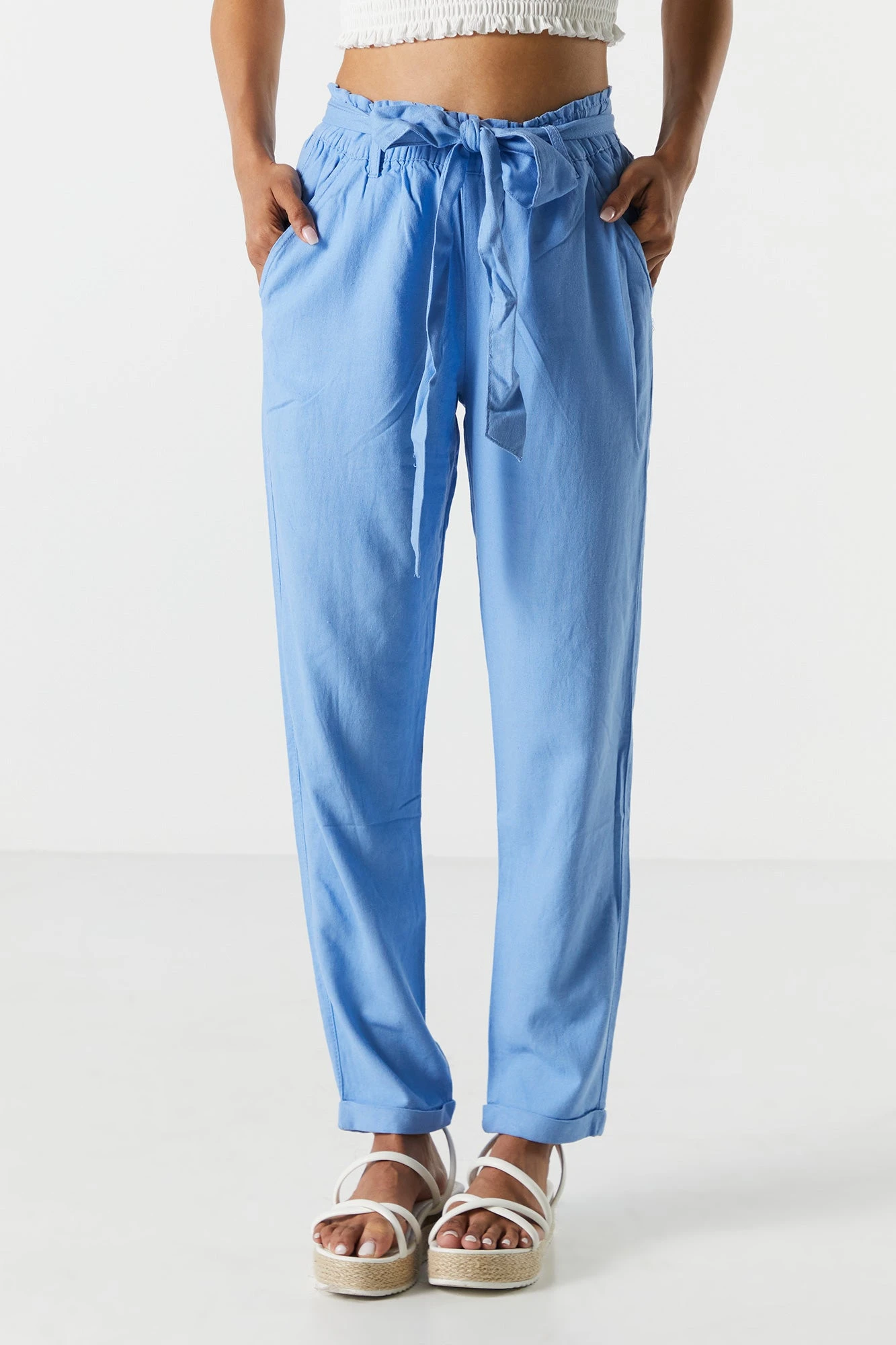 Linen Belted Paperbag Pant - Image 3