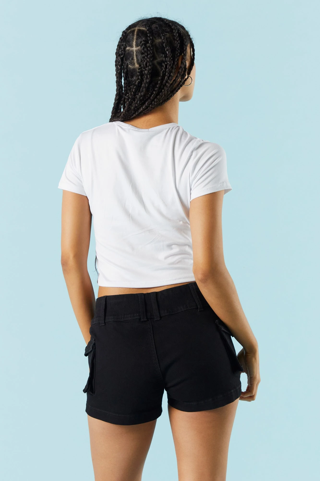 2-Tier Black Cargo Denim Short - Image 2