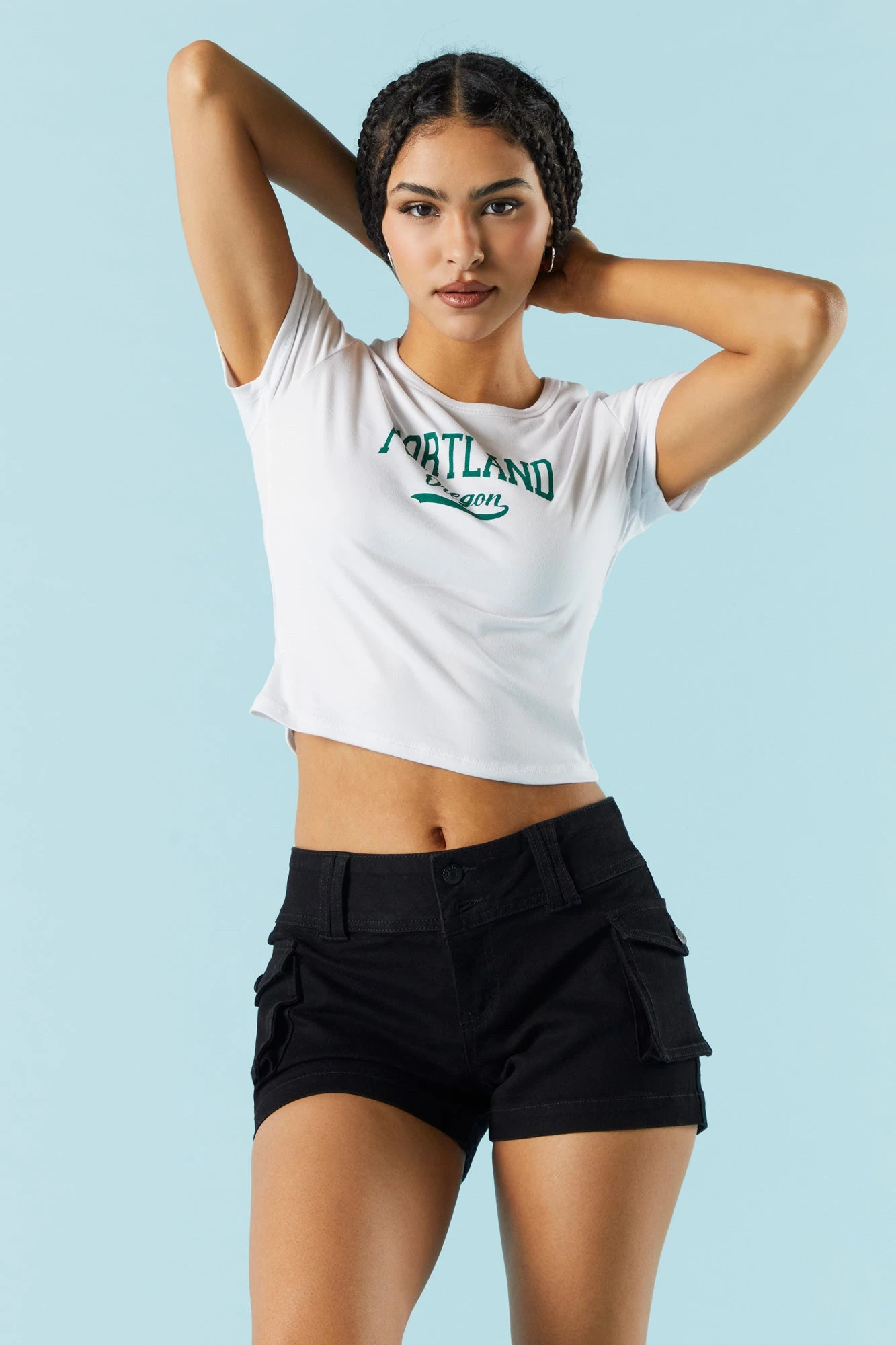 2-Tier Black Cargo Denim Short