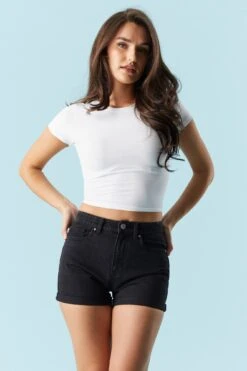 Refuge Mom Black Wash Denim Short