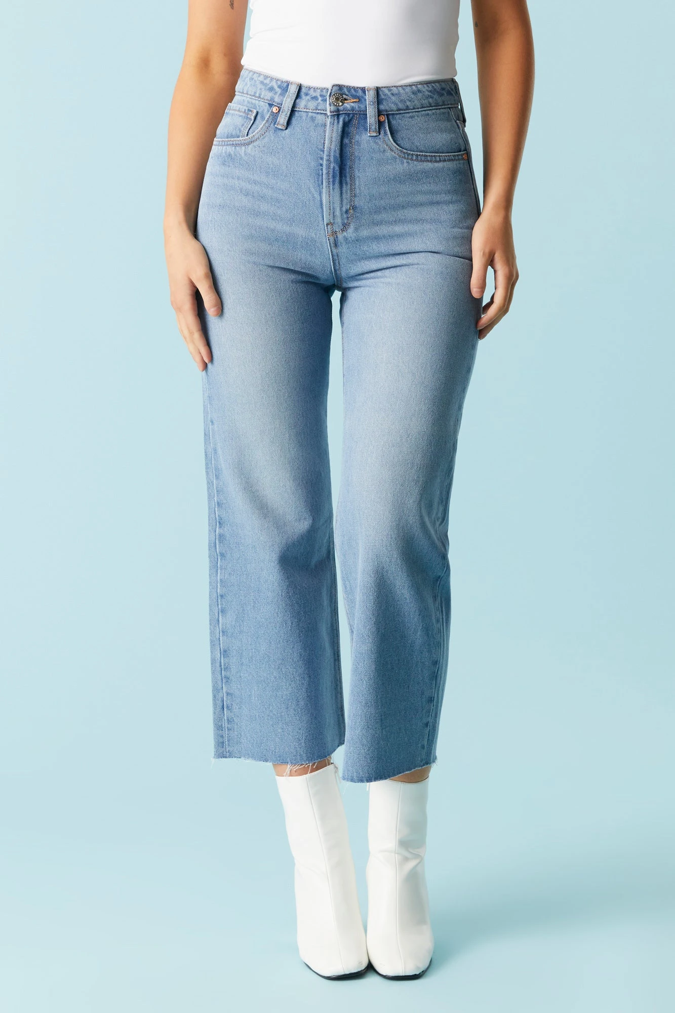 Refuge Medium Wash Crop Wide Leg Jean - Image 2