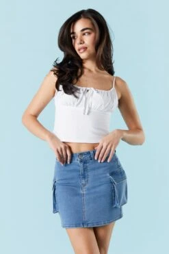 Light Wash Denim Cargo Mini Skirt
