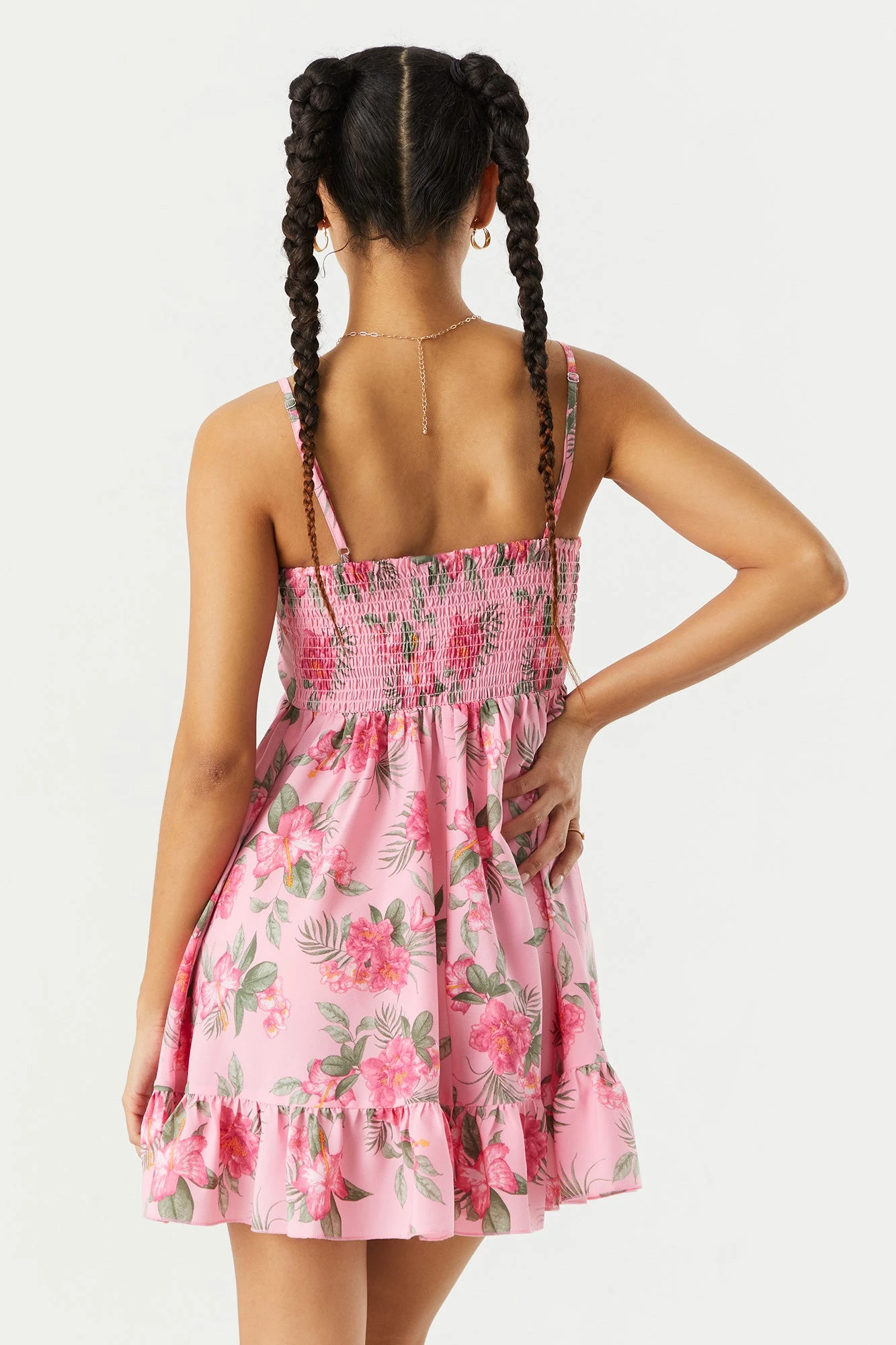 Pink Floral Front Twist Babydoll Dress - Image 2