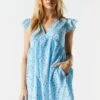 Blue Floral V-Neck Babydoll Dress