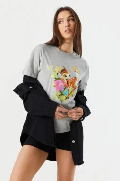 Gray Bambi Graphic Boyfriend T-Shirt