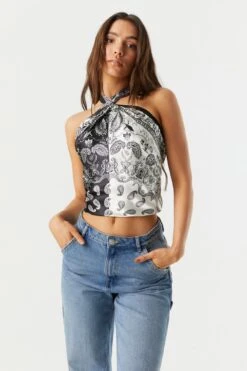 Black And White Paisley Print Multiway Scarf