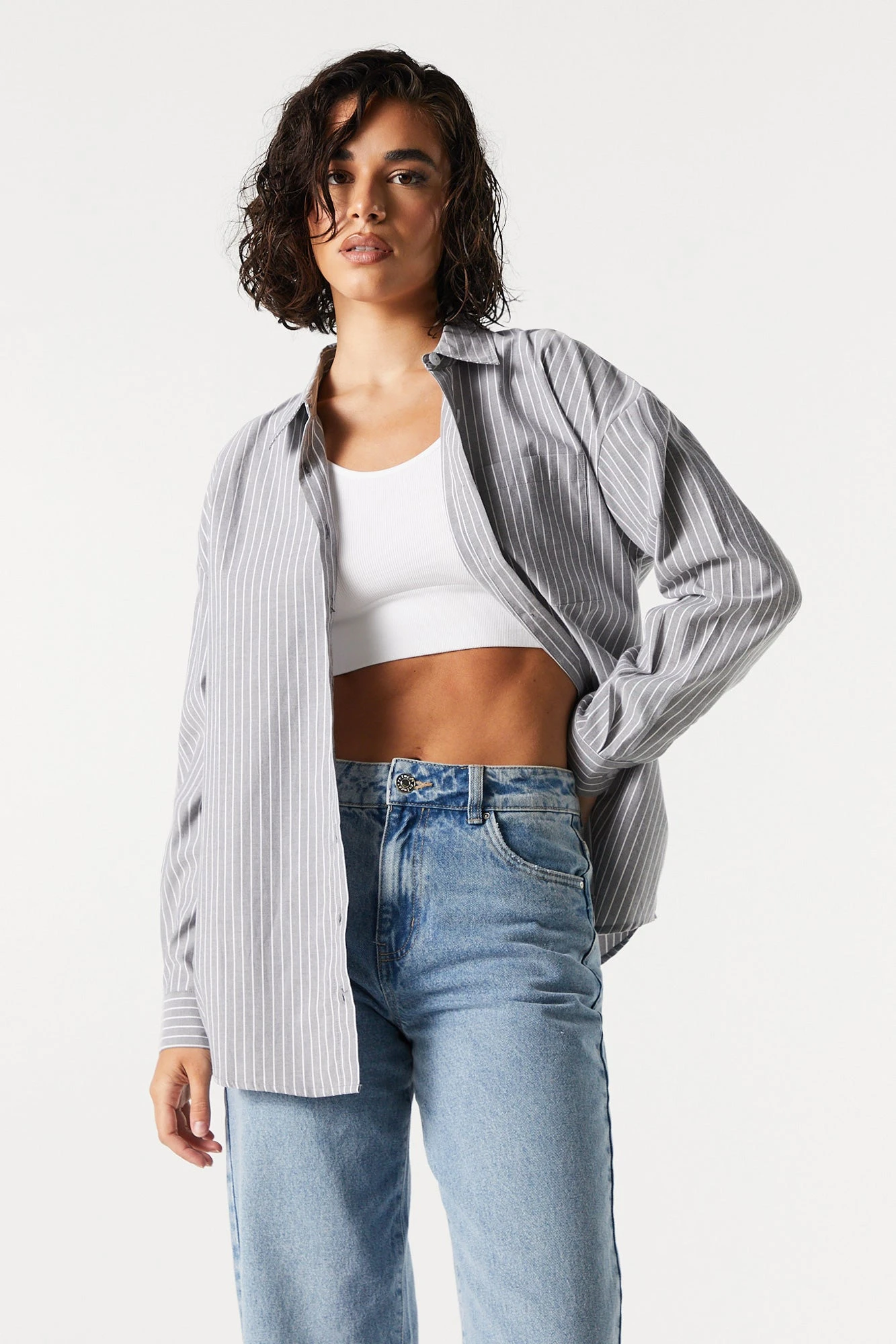 Pinstriped Button-Up Top