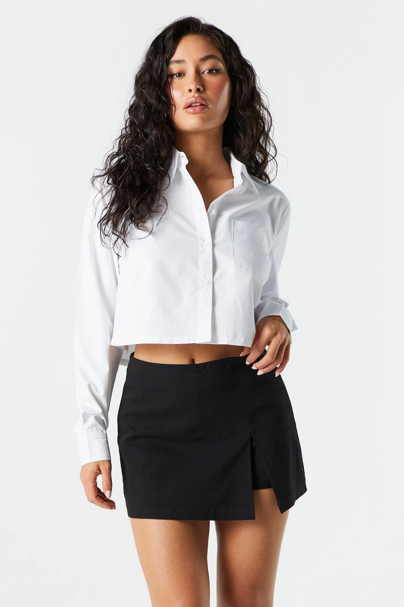 Poplin Cropped Button-Up Shirt