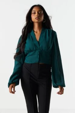 V-Neck Button Detail Blouse