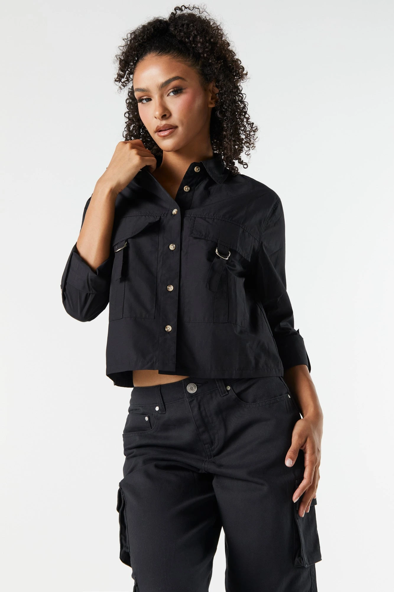 Oversized Poplin D-Ring Button-Up Top - Image 4