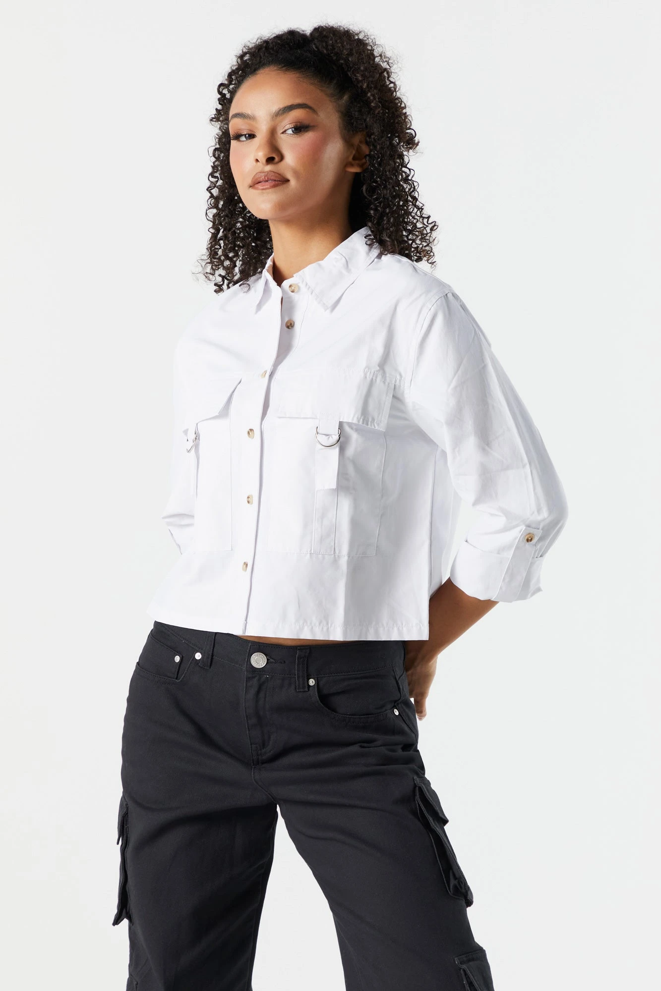 Oversized Poplin D-Ring Button-Up Top - Image 7