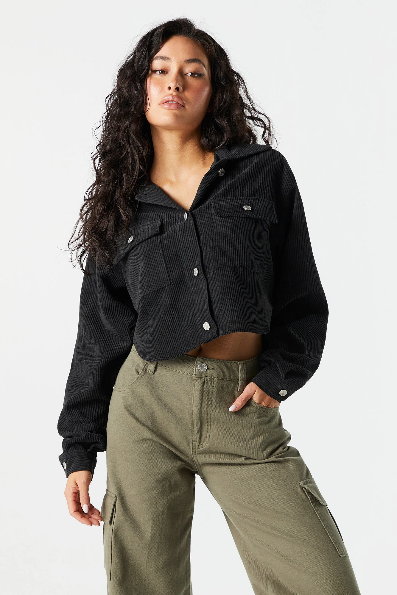 Corduroy Cropped Button-Up Shirt - Image 4