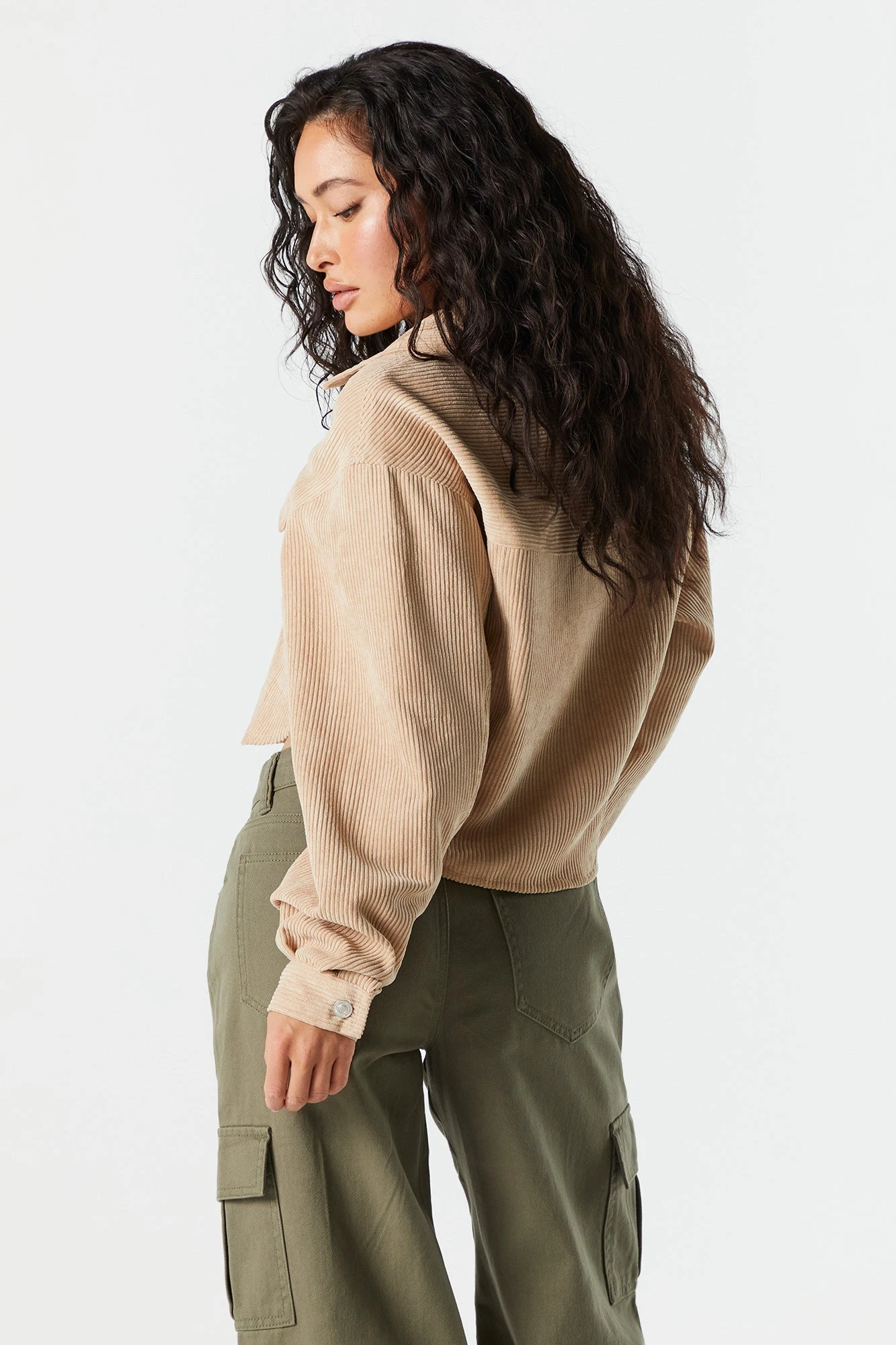 Corduroy Cropped Button-Up Shirt - Image 2