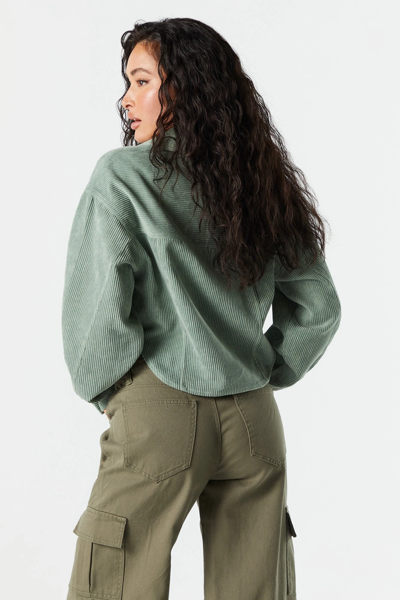 Corduroy Cropped Button-Up Shirt - Image 8