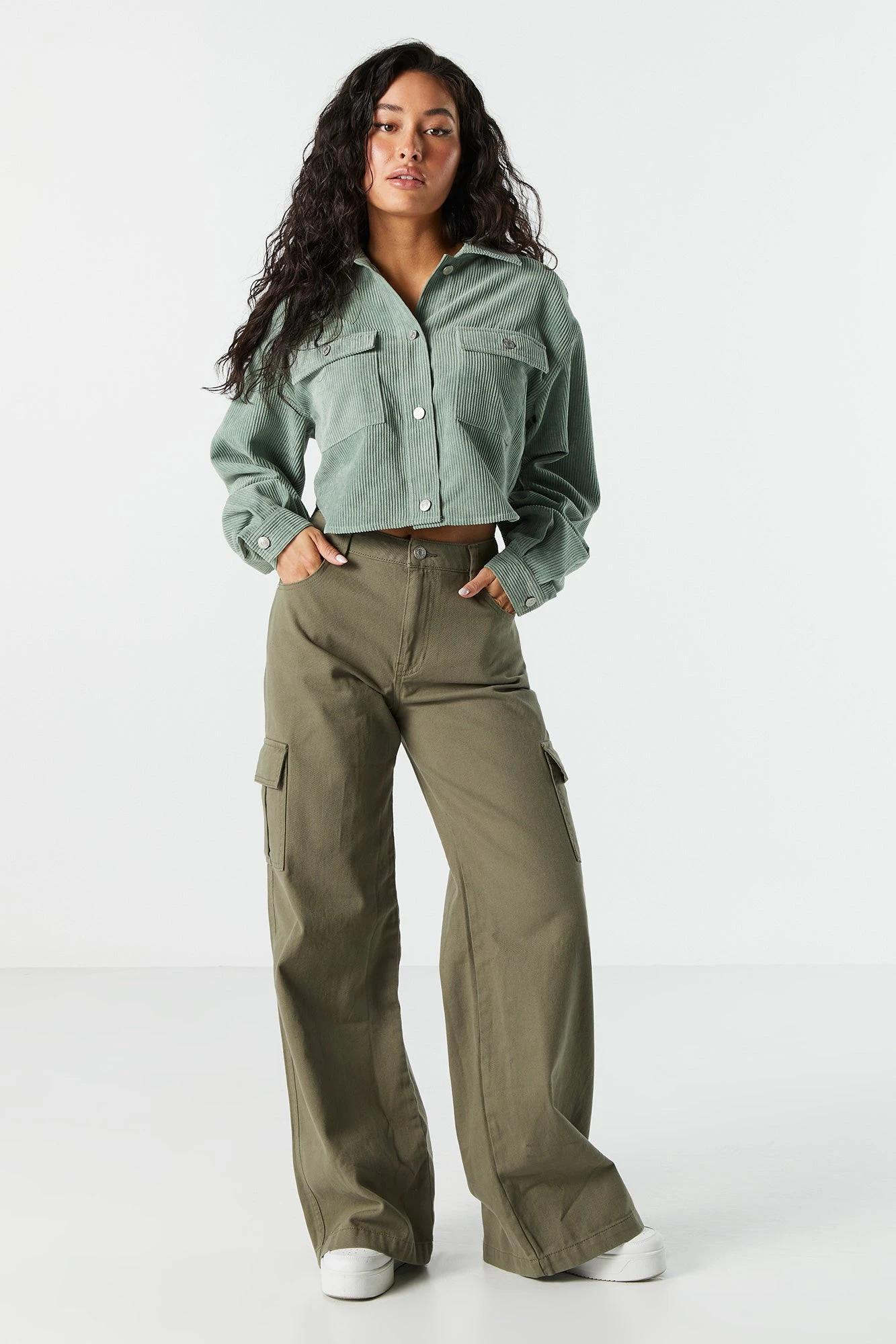 Corduroy Cropped Button-Up Shirt - Image 9
