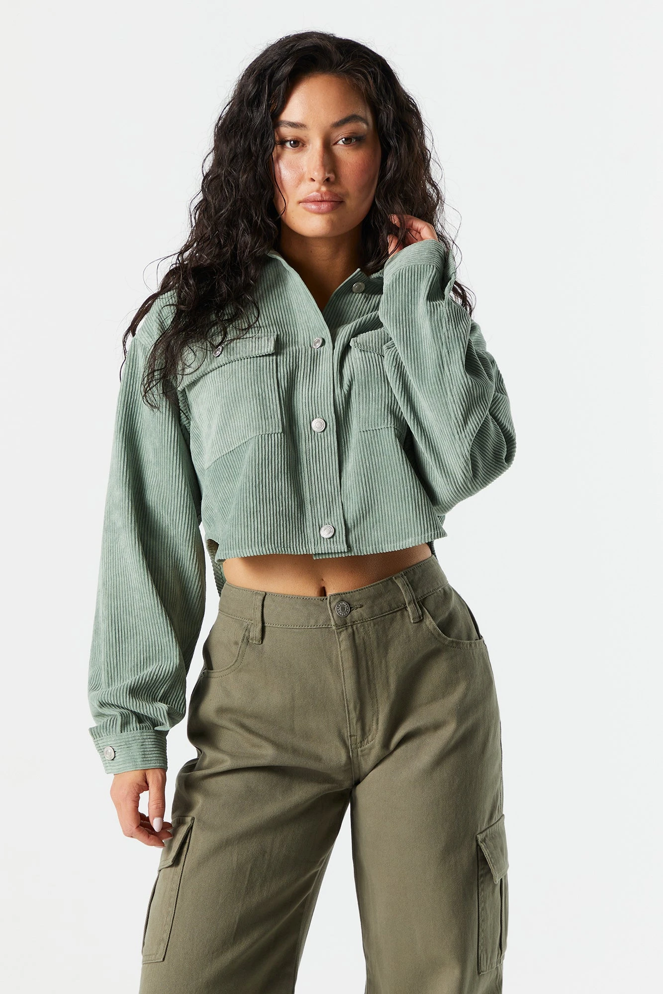 Corduroy Cropped Button-Up Shirt - Image 7