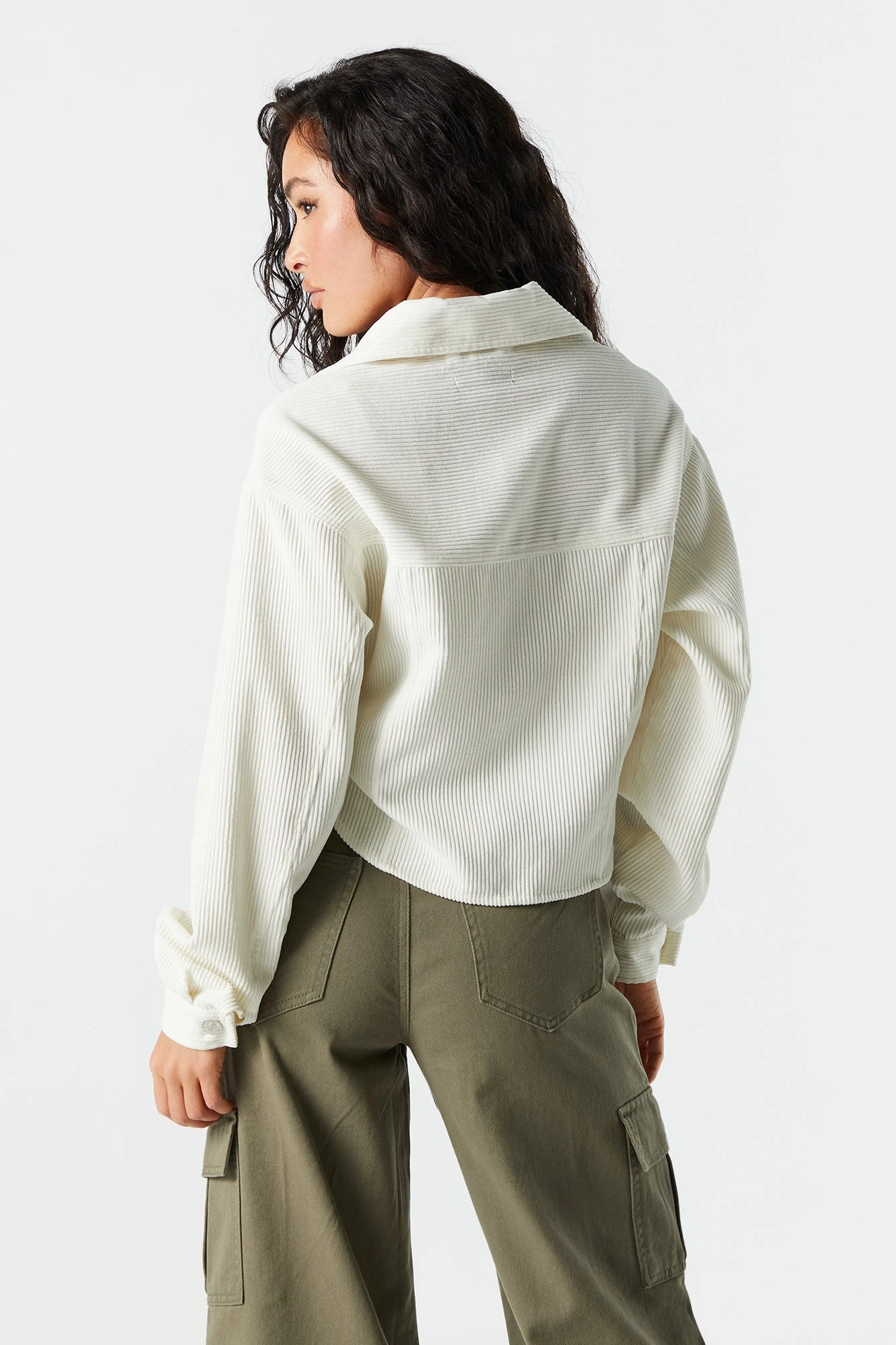 Corduroy Cropped Button-Up Shirt - Image 11
