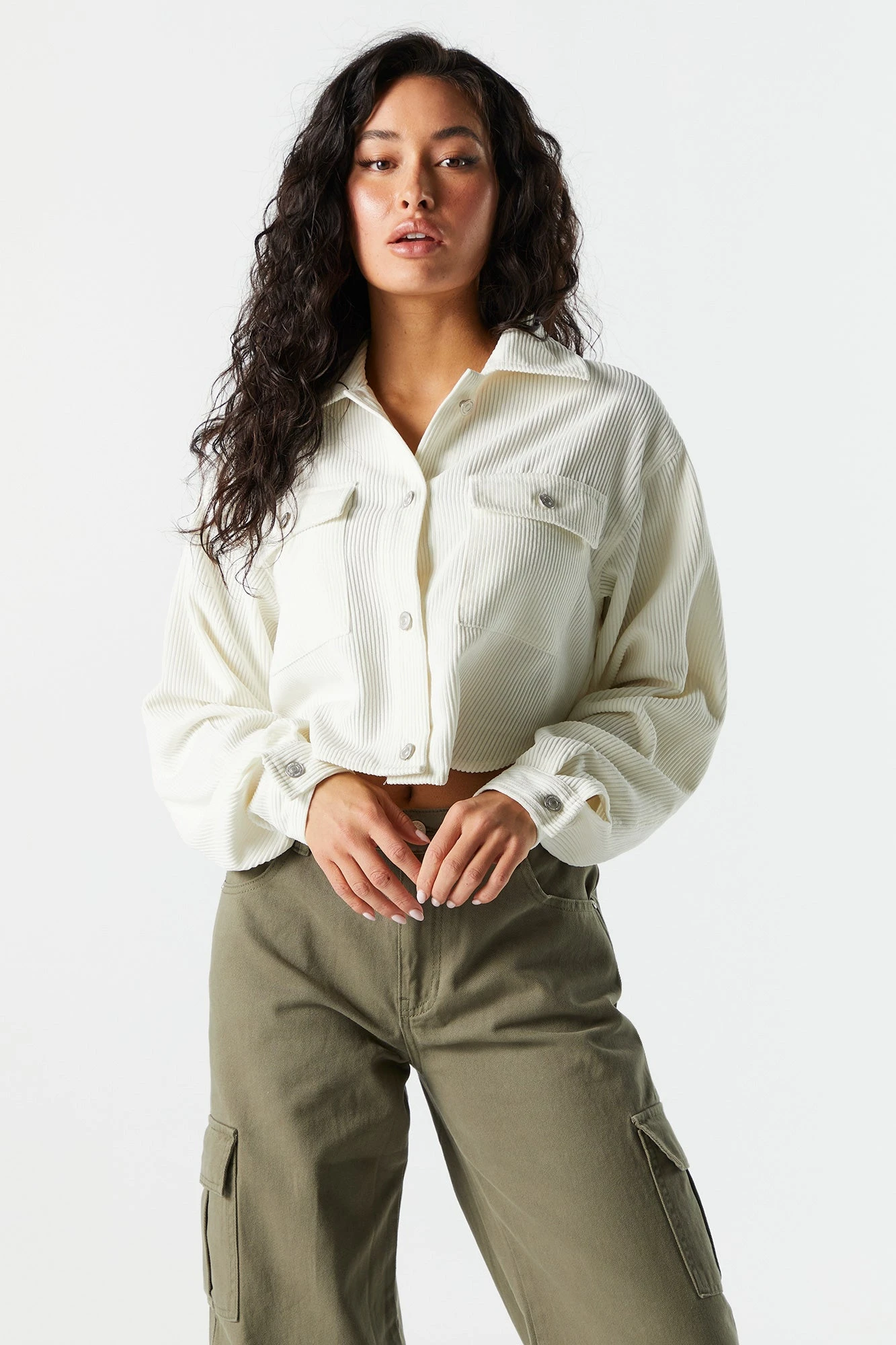 Corduroy Cropped Button-Up Shirt - Image 10