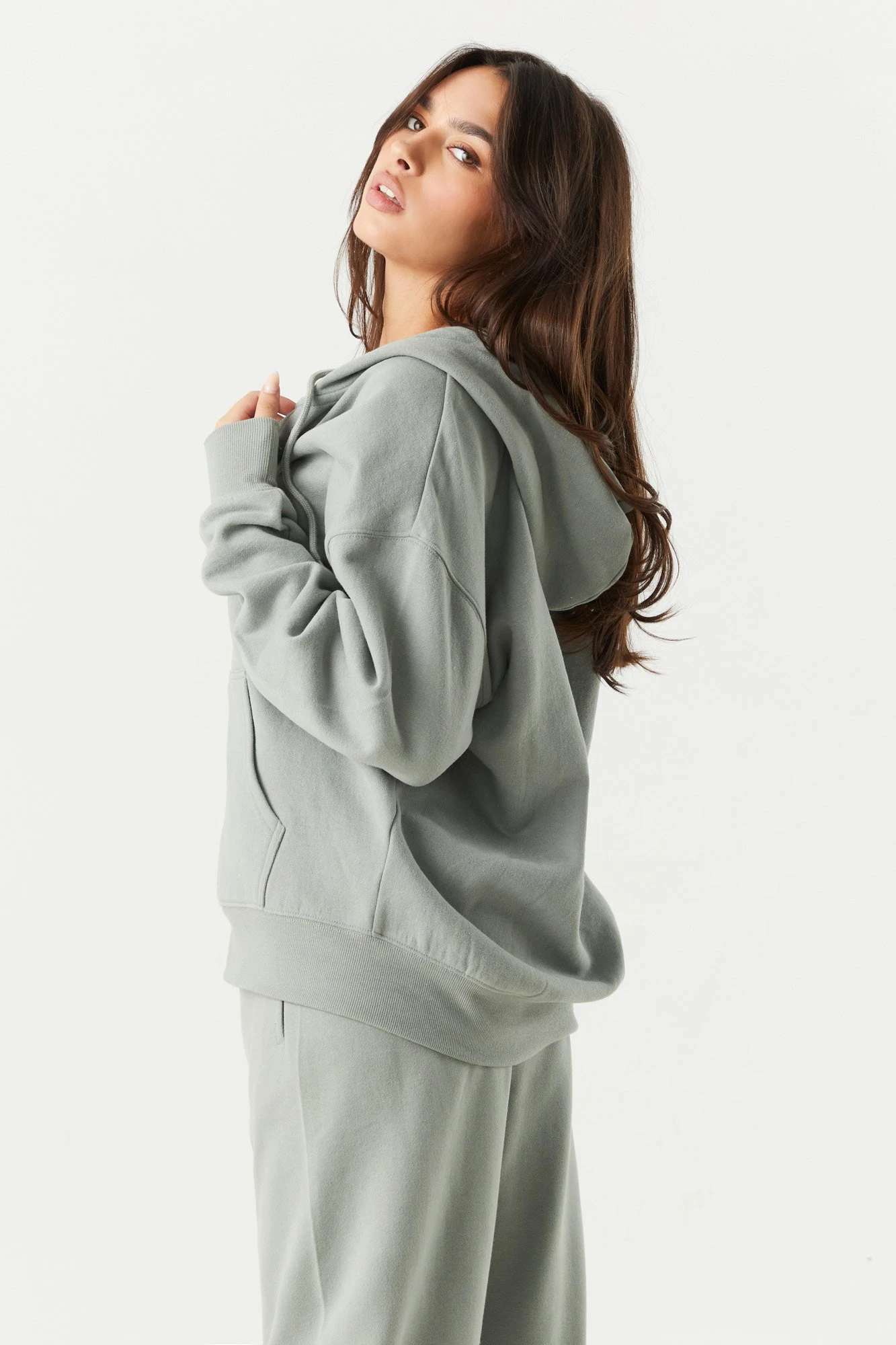 Coloured Fleece Oversized Zip-Up Hoodie - Image 5
