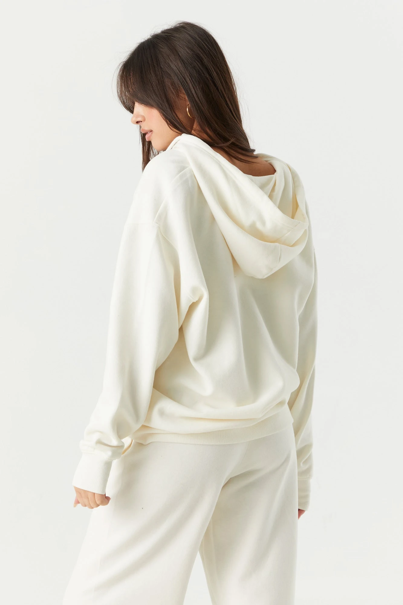 Solid Fleece Oversized Zip-Up Hoodie - Image 2