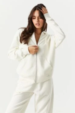 Solid Fleece Oversized Zip-Up Hoodie