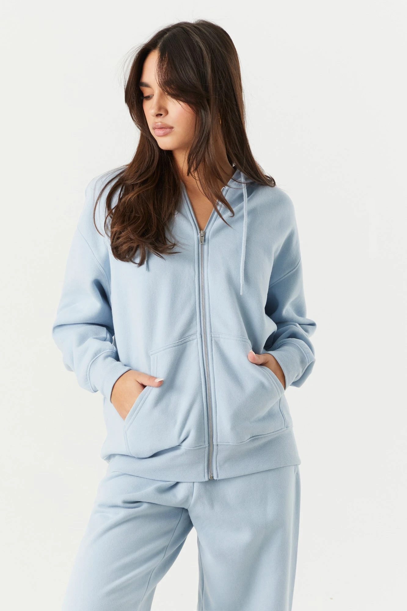 Coloured Fleece Oversized Zip-Up Hoodie