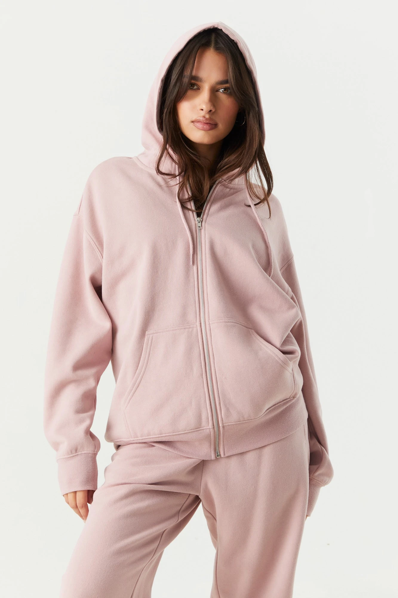 Coloured Fleece Oversized Zip-Up Hoodie - Image 7