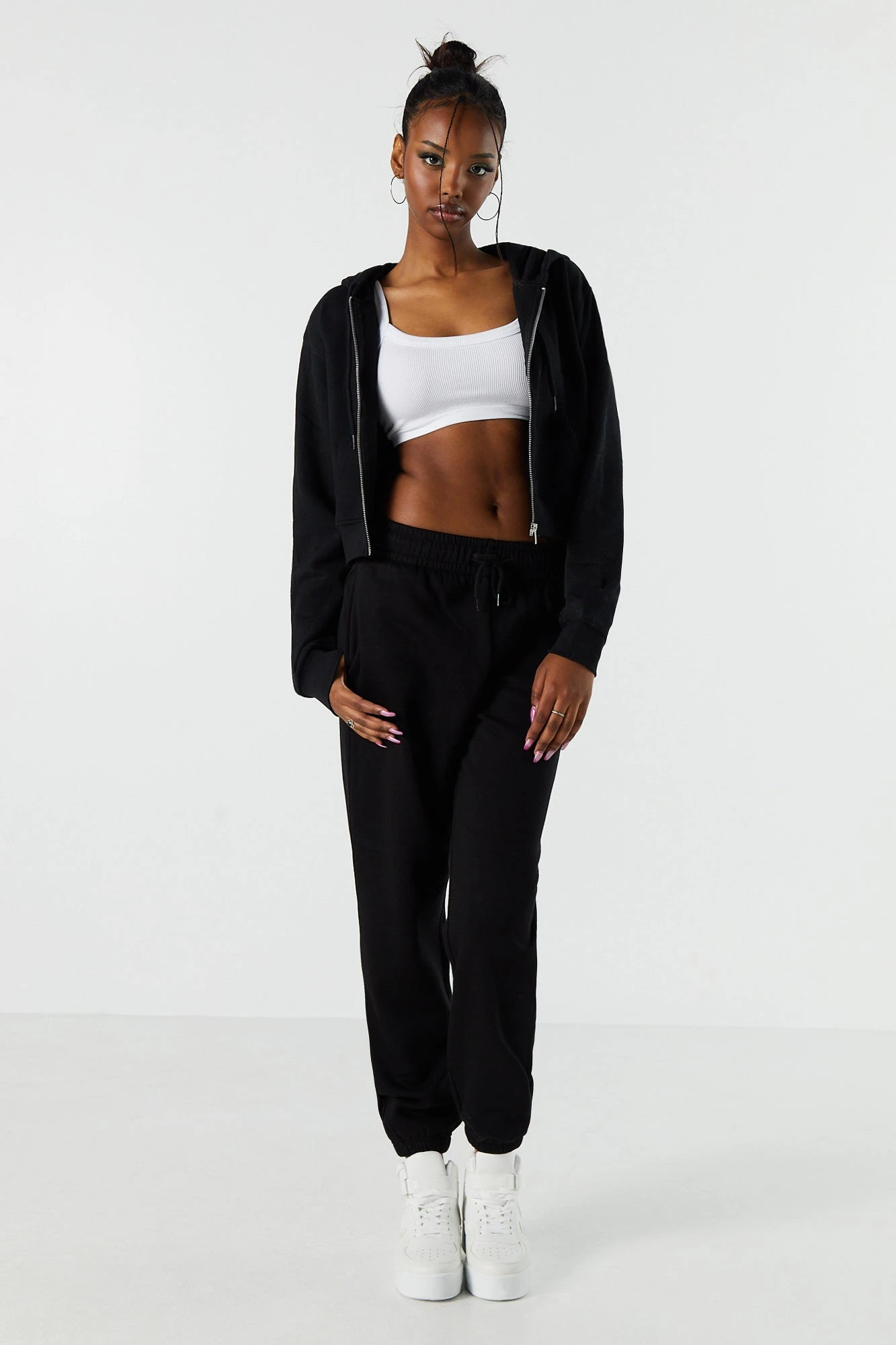 Fleece Zip-Up Cropped Hoodie - Image 5