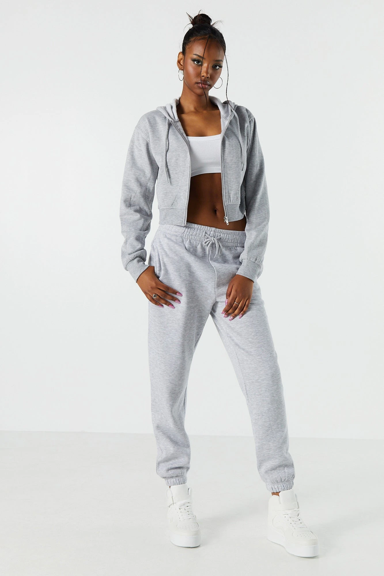 Fleece Zip-Up Cropped Hoodie - Image 8