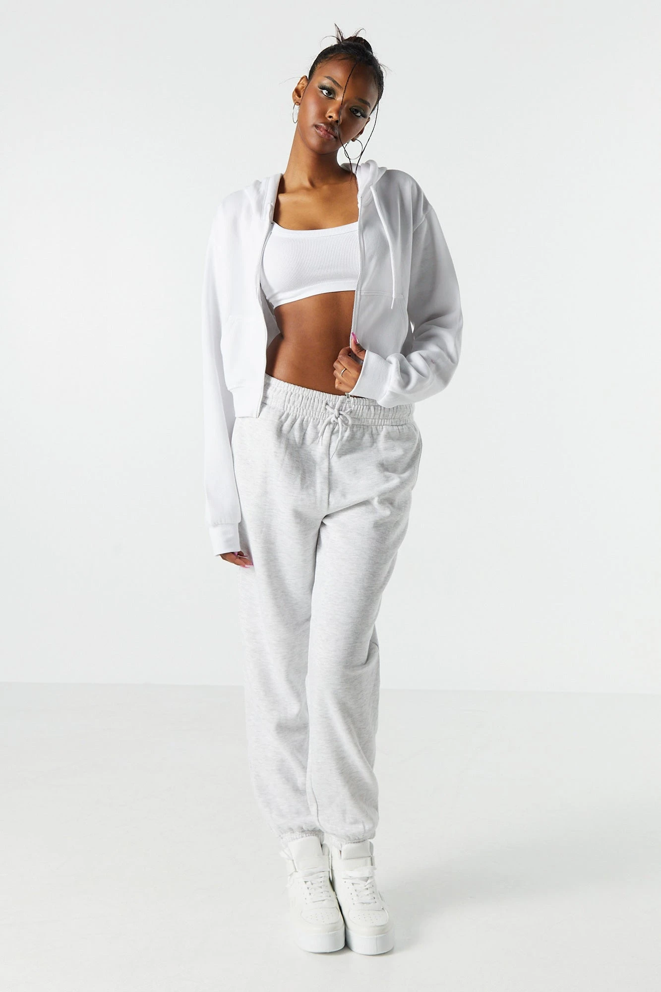Fleece Zip-Up Cropped Hoodie - Image 17