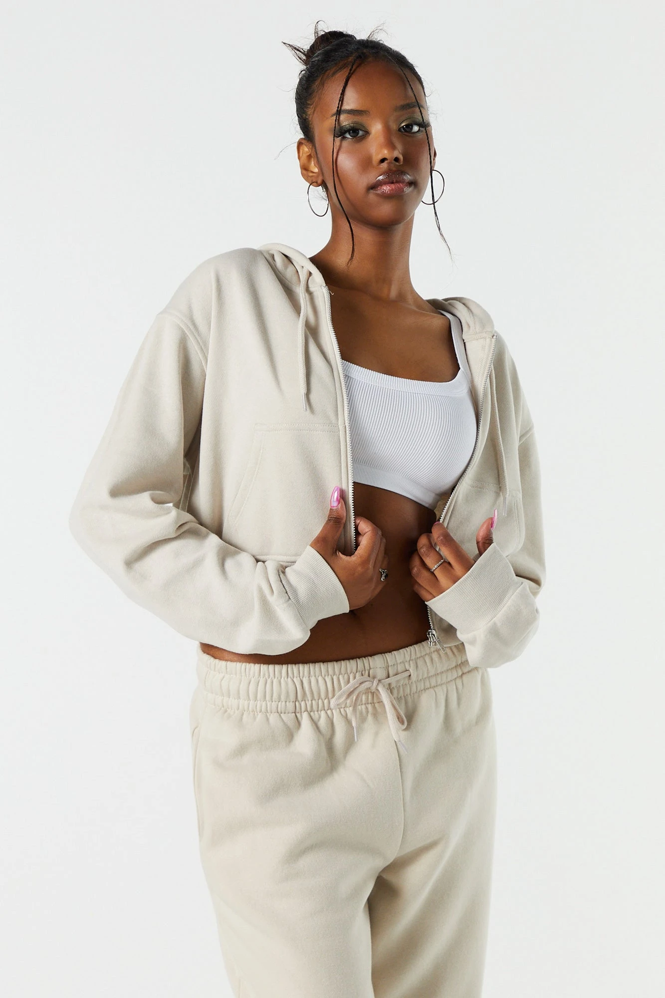 Fleece Zip-Up Cropped Hoodie - Image 18