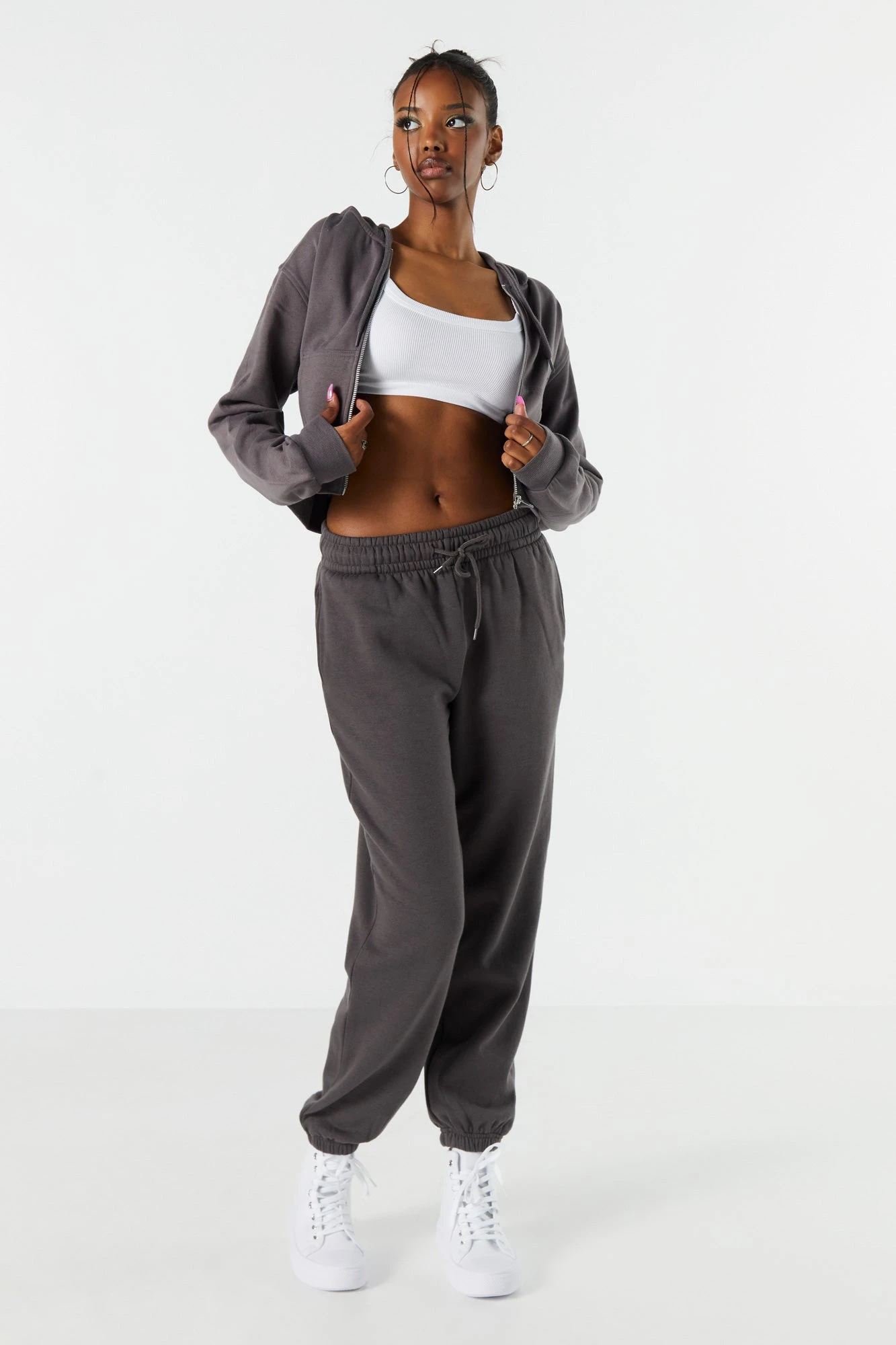Fleece Zip-Up Cropped Hoodie - Image 11