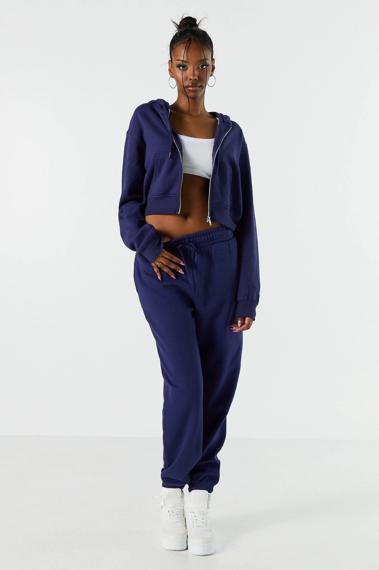 Fleece Zip-Up Cropped Hoodie - Image 2