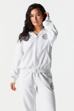 84 Embroidered Zip Up Varsity Hoodie