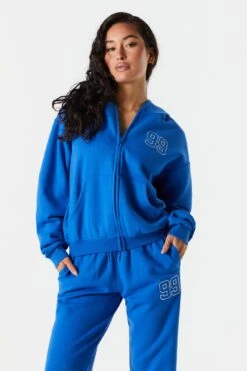 99 Embroidered Zip Up Varsity Hoodie