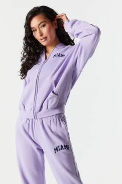 Miami Embroidered Zip Up Varsity Hoodie