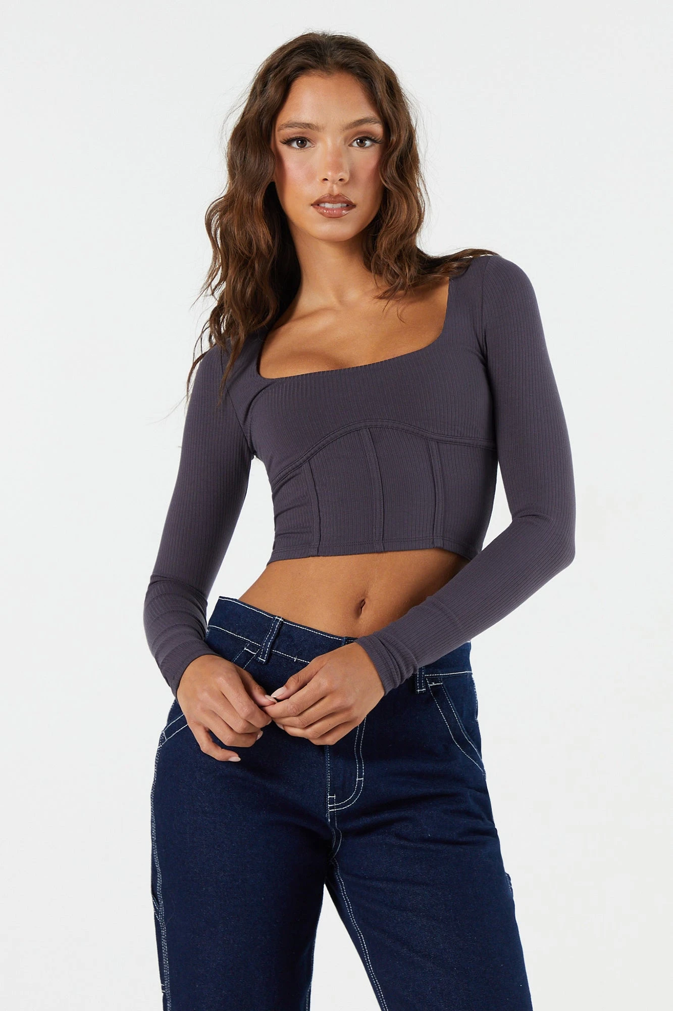 Ribbed Corset Long Sleeve Crop Top - Image 7
