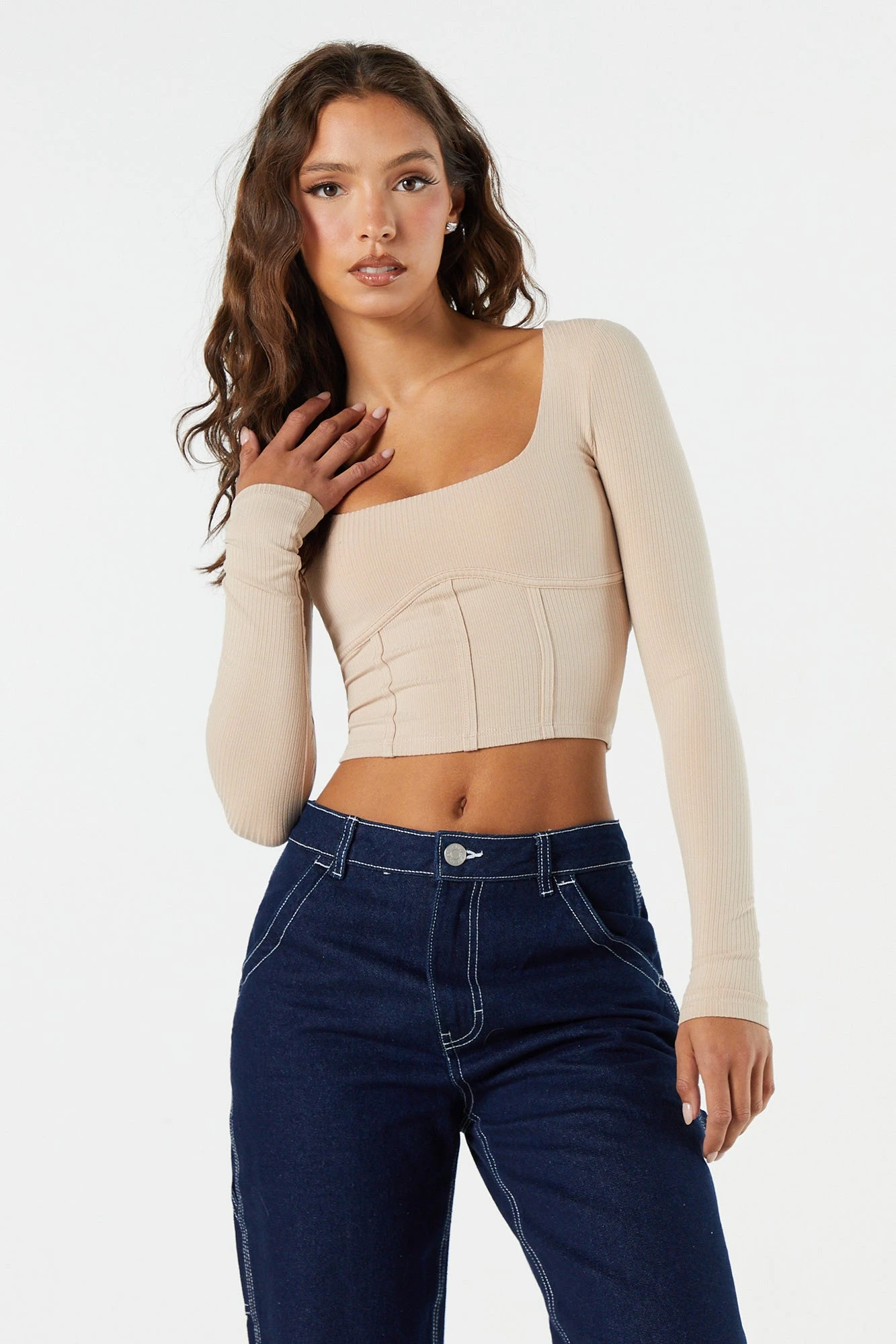 Ribbed Corset Long Sleeve Crop Top - Image 10