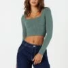 Ribbed Corset Long Sleeve Crop Top