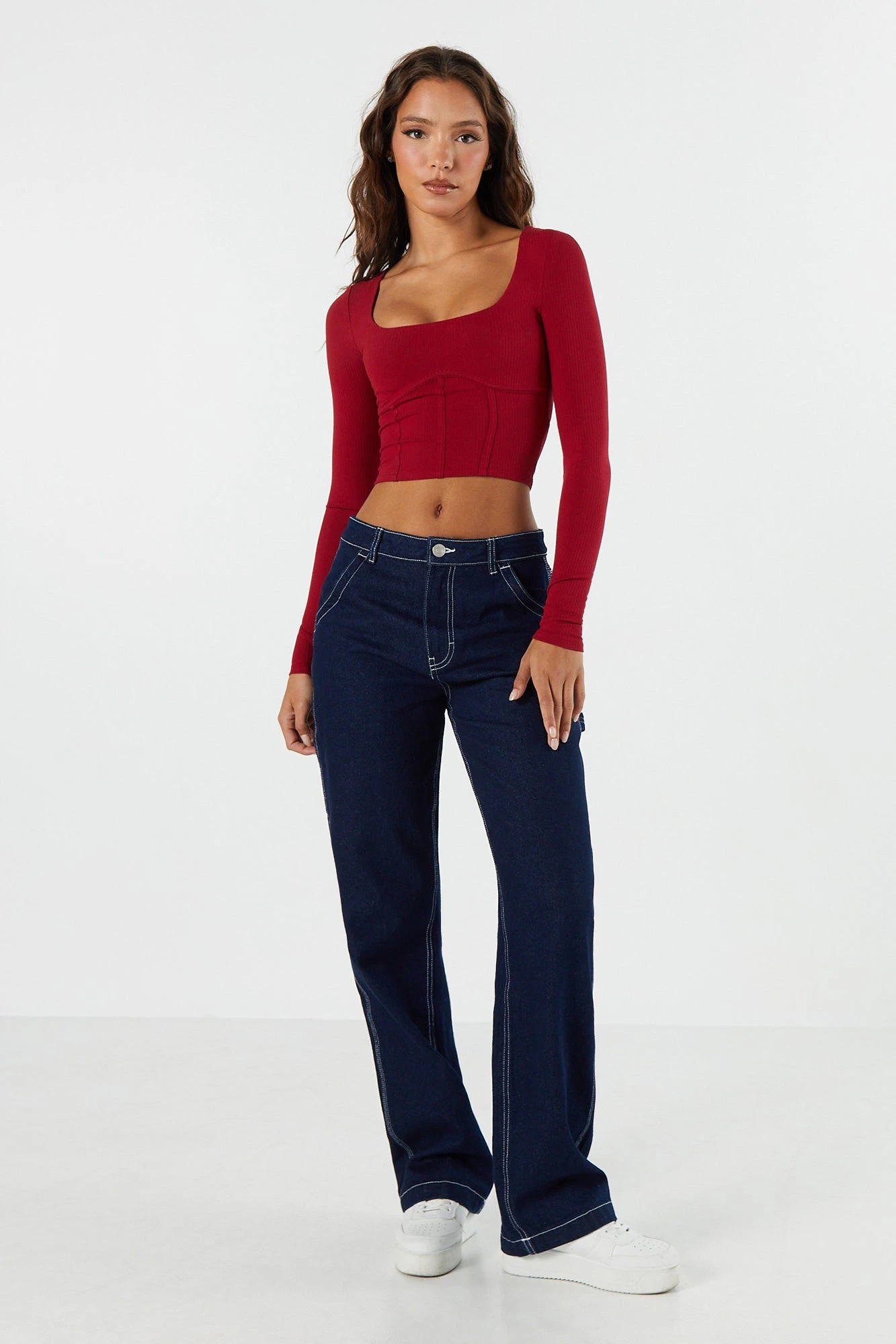 Ribbed Corset Long Sleeve Crop Top - Image 18