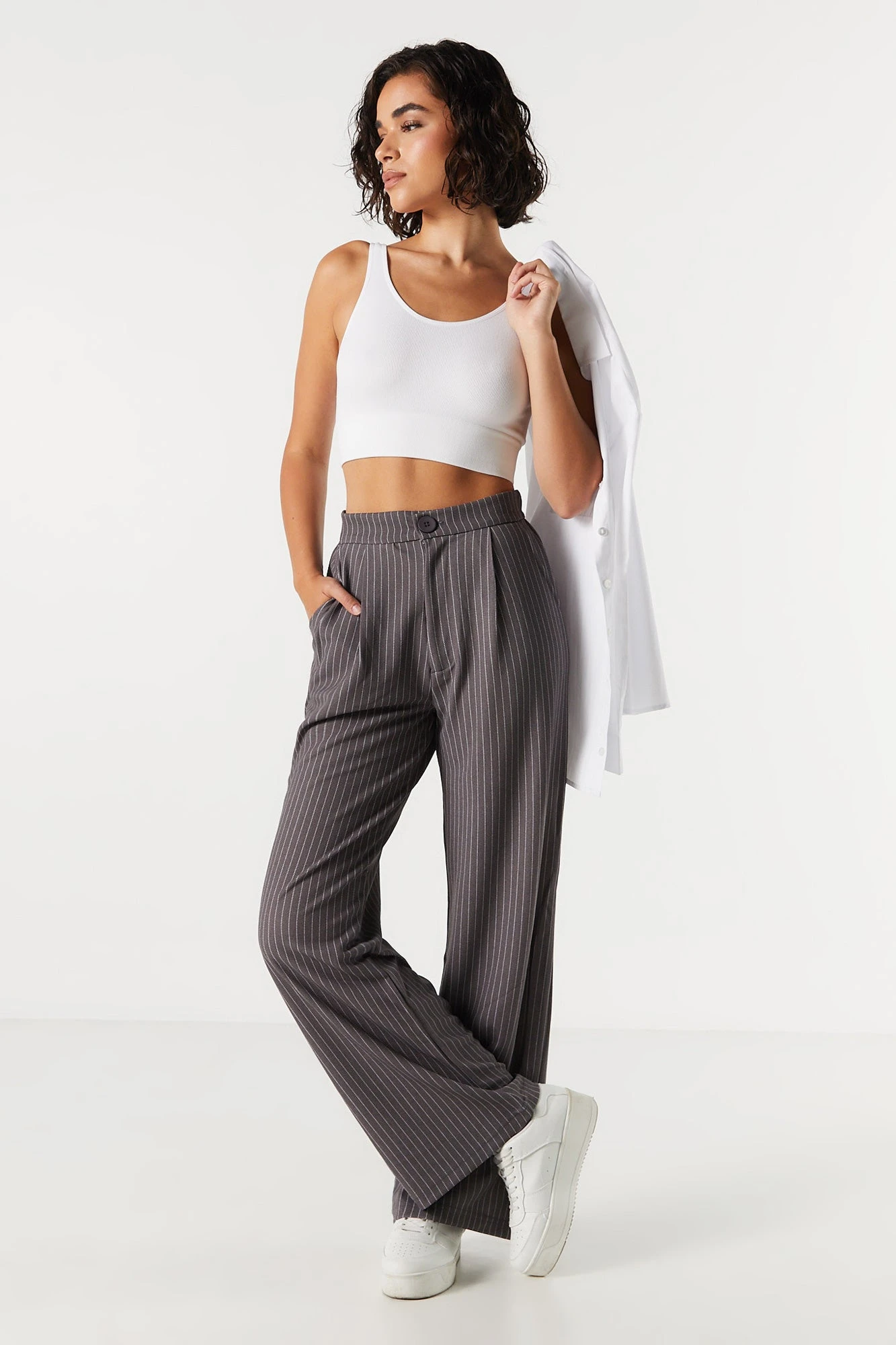 Pinstriped Crepe High Rise Dress Pant