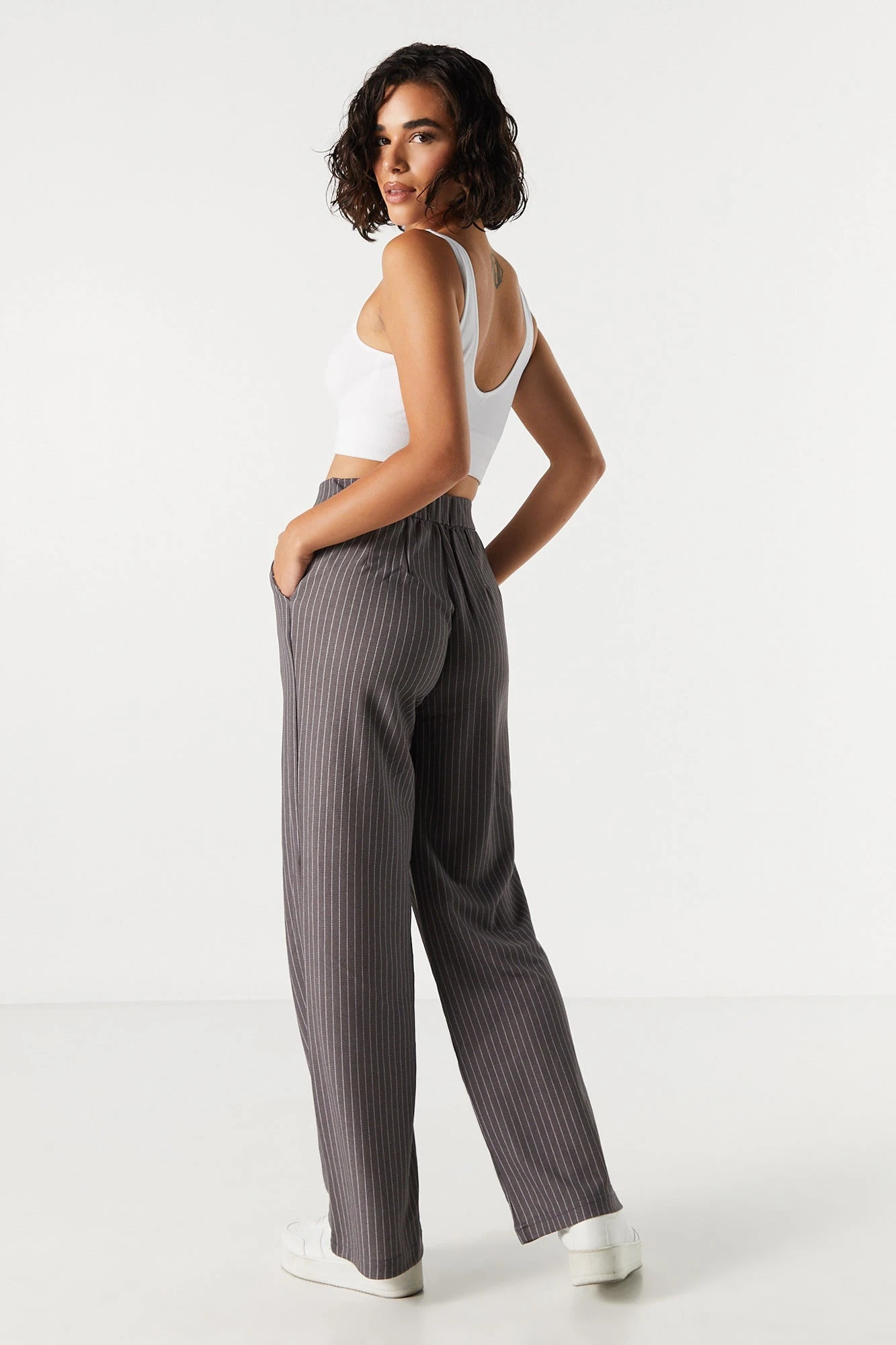 Pinstriped Crepe High Rise Dress Pant - Image 3