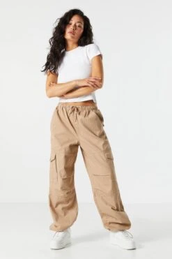 Contrast Stitch Cargo Parachute Pant