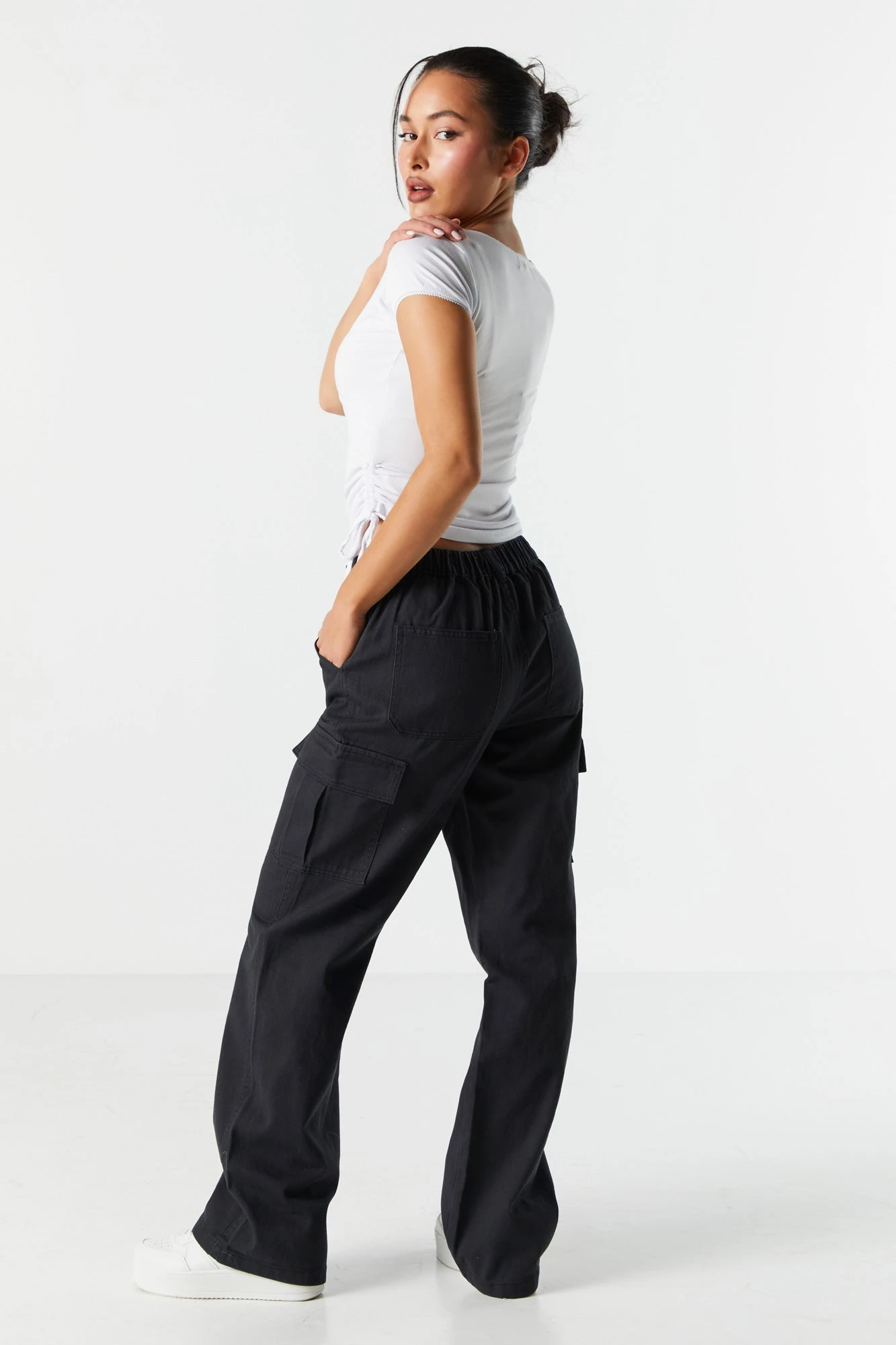 Elastic Waist Straight Leg Cargo Jean - Image 6